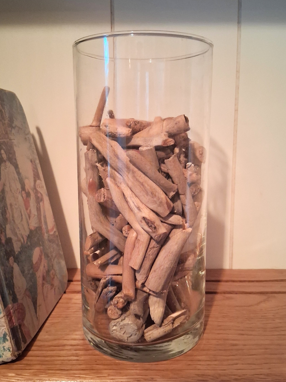 Clear Glass Cylinder Vase with Natural Driftwood Accent